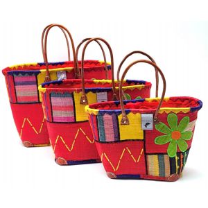 TRIS CESTA PAGLIA 10002 QUADRI ROSSO