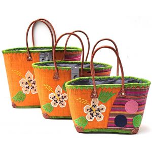TRIS CESTA PAGLIA 13008 FIORI PALLE ARANCIO