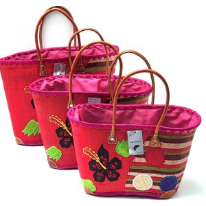 TRIS CESTA PAGLIA 13008 FIORI PALLE ROSSO 