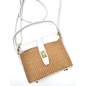 BORSETTA PELLE/RAFFIA 1763 BIANCO