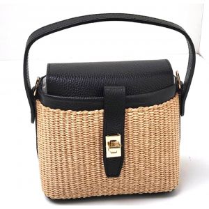 BORSETTA PELLE/RAFFIA 1763 NERO