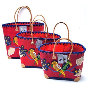 TRIS CESTA PAGLIA 18002 PAPPAGALLI ROSSO
