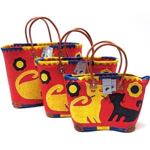 TRIS CESTA PAGLIA 18009 DUE GATTI ARANCIO